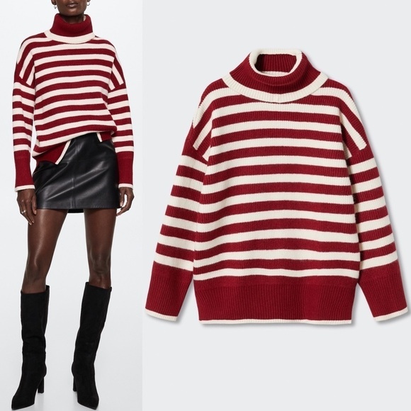 MNG Striped Turtleneck Sweater Size Small - Picture 1 of 10